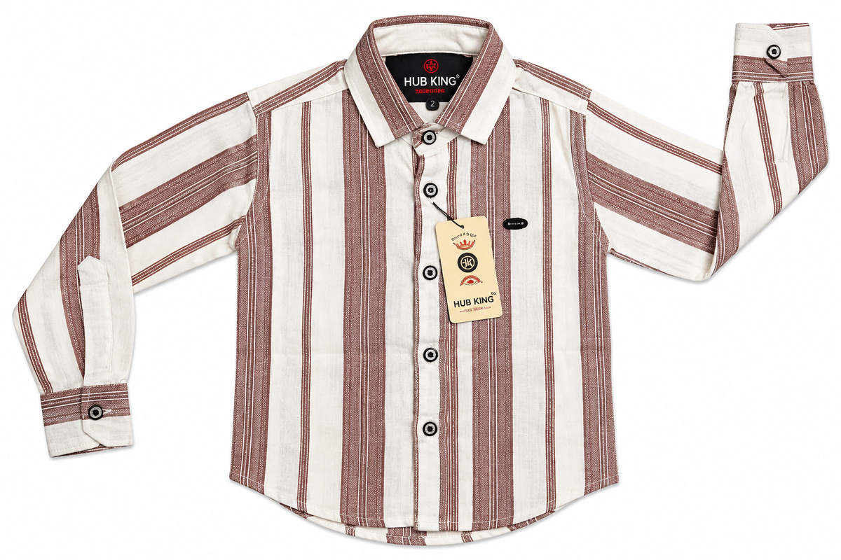 Boys Brown & Beige Striped Full Sleeve Casual Shirt