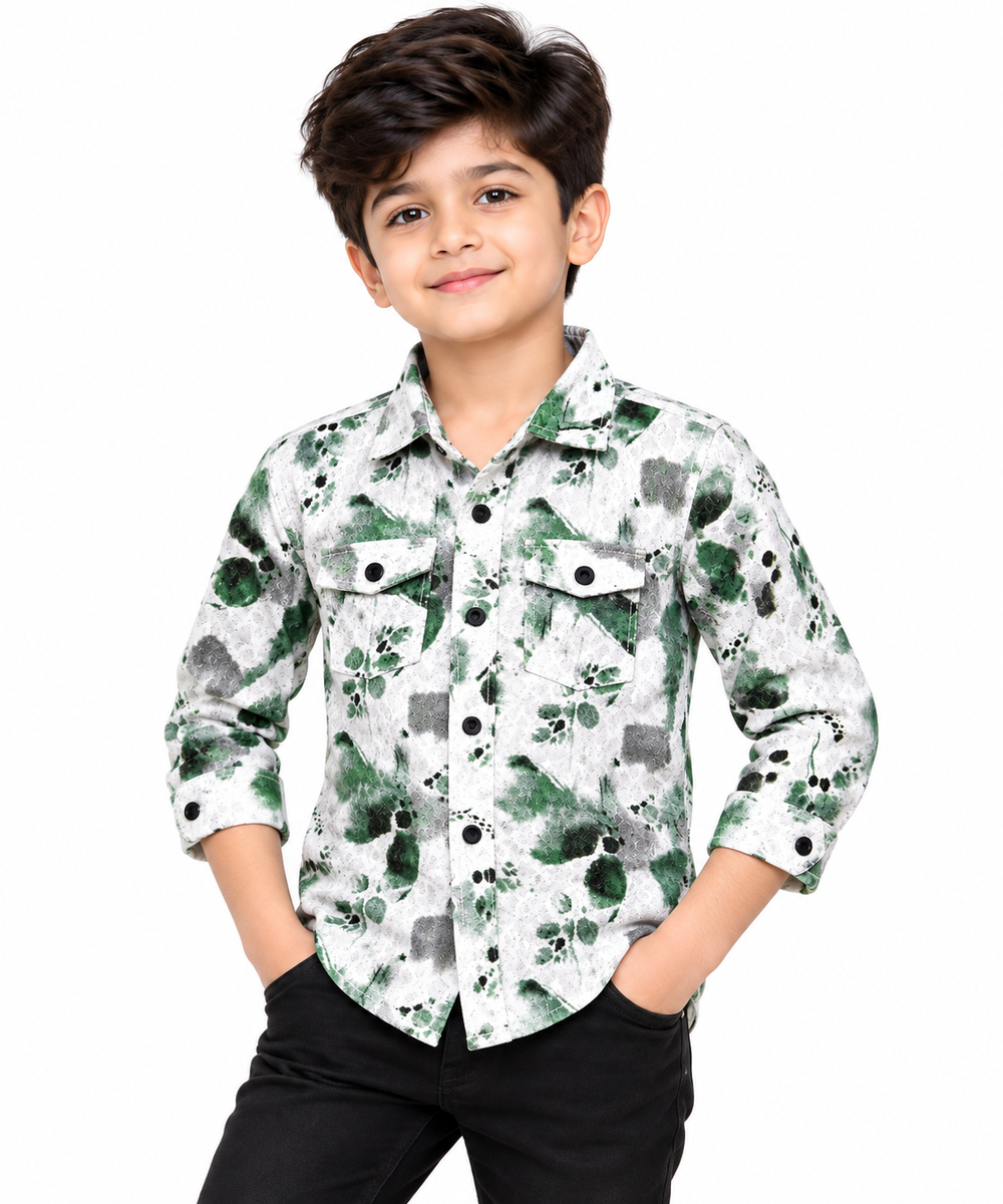 Boys Green Abstract Printed Casual Shirt