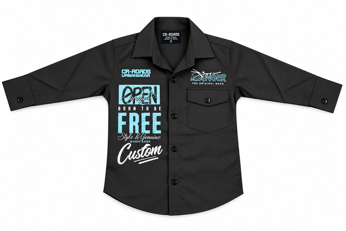 Boys Black Graphic Print Casual Shirt