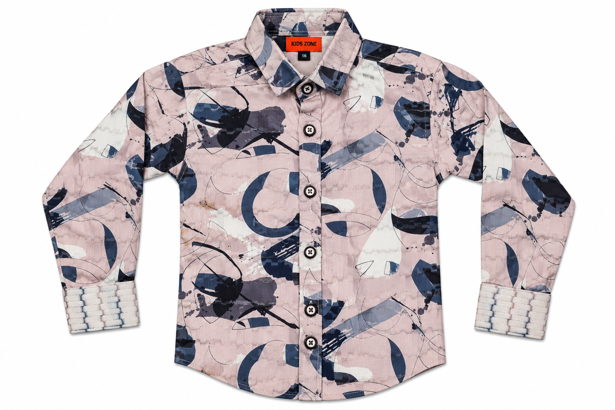 Boys Dusty Pink Abstract Printed Full Sleeves Casual Shirt
