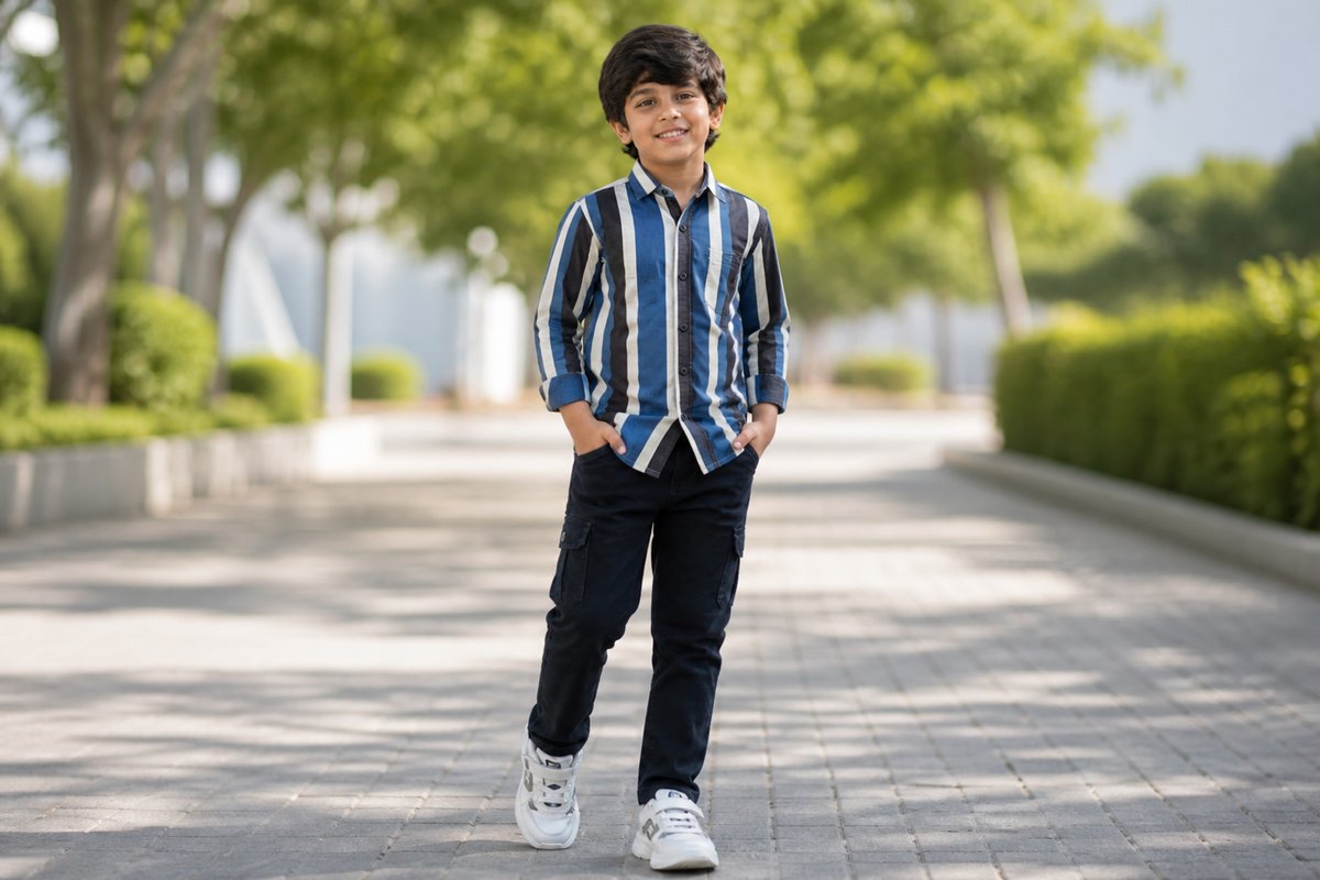 Boys Blue and Black Striped Casual Shirt