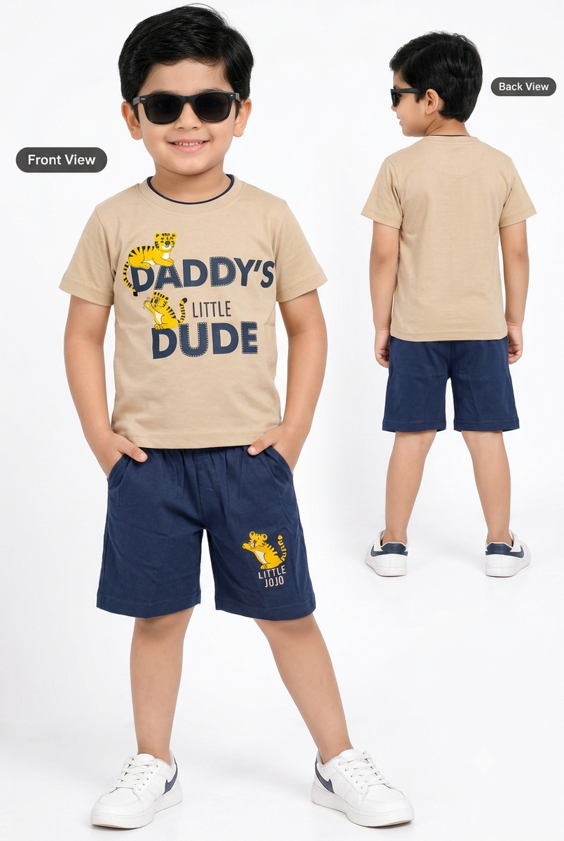 Boys Beige & Navy 'Daddy's Little Dude' T-Shirt and Shorts Set — lifestyle
