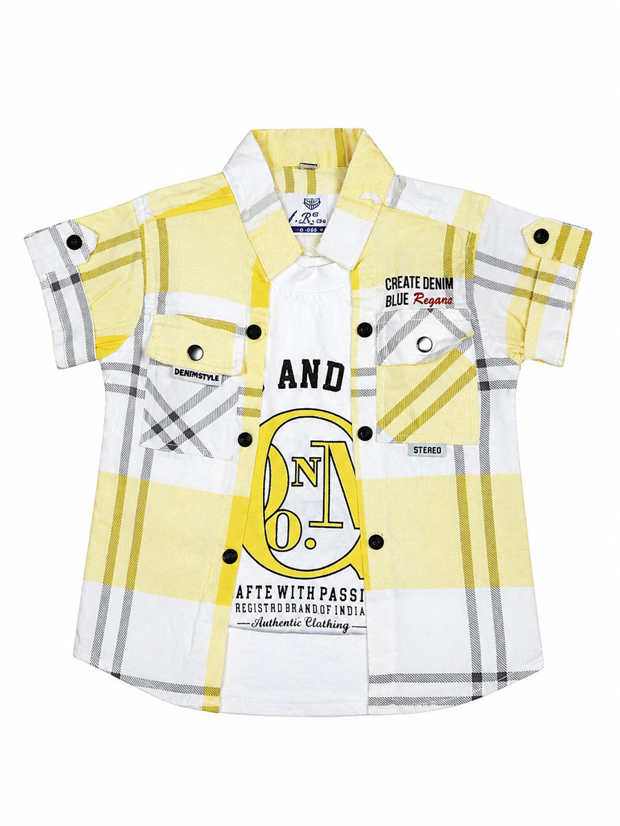 Boys Yellow Plaid Casual Shirt with Inner Tee — lifestyle