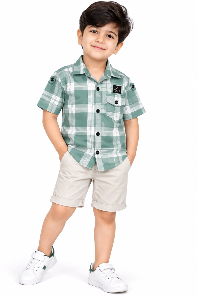 Boys Green Checkered Casual Shirt