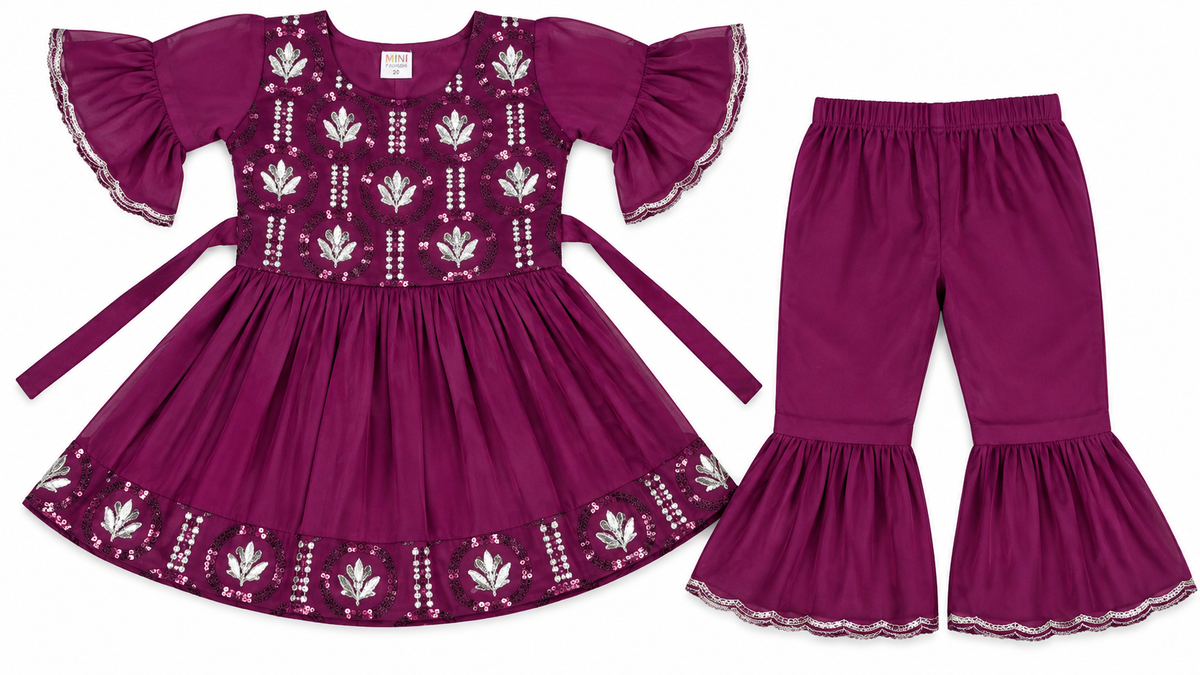 Gorgeous Purple Sharara Set with Silver Sequin Work