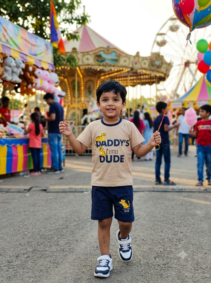 Boys Beige & Navy 'Daddy's Little Dude' T-Shirt and Shorts Set