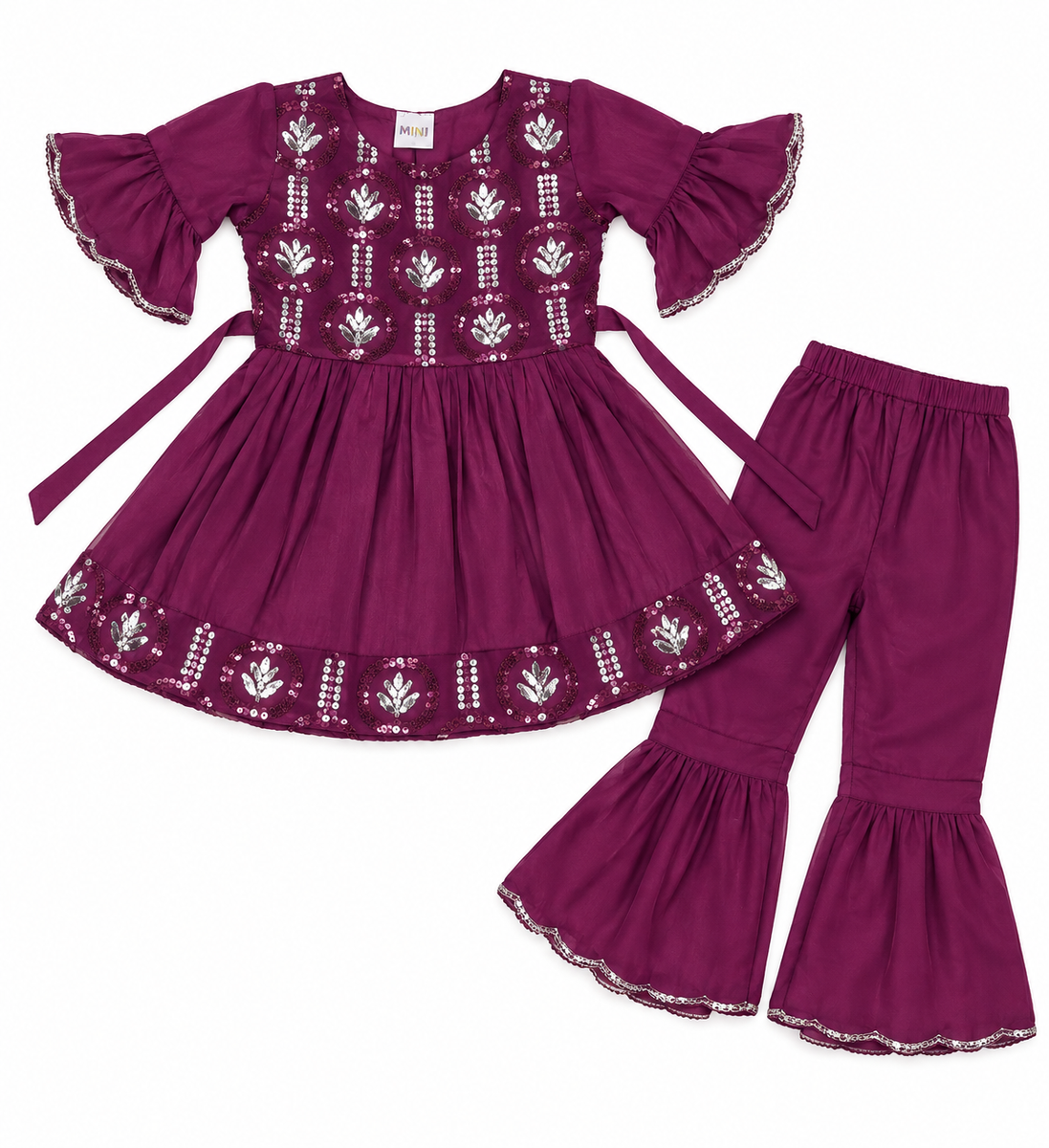 Gorgeous Purple Sharara Set with Silver Sequin Work