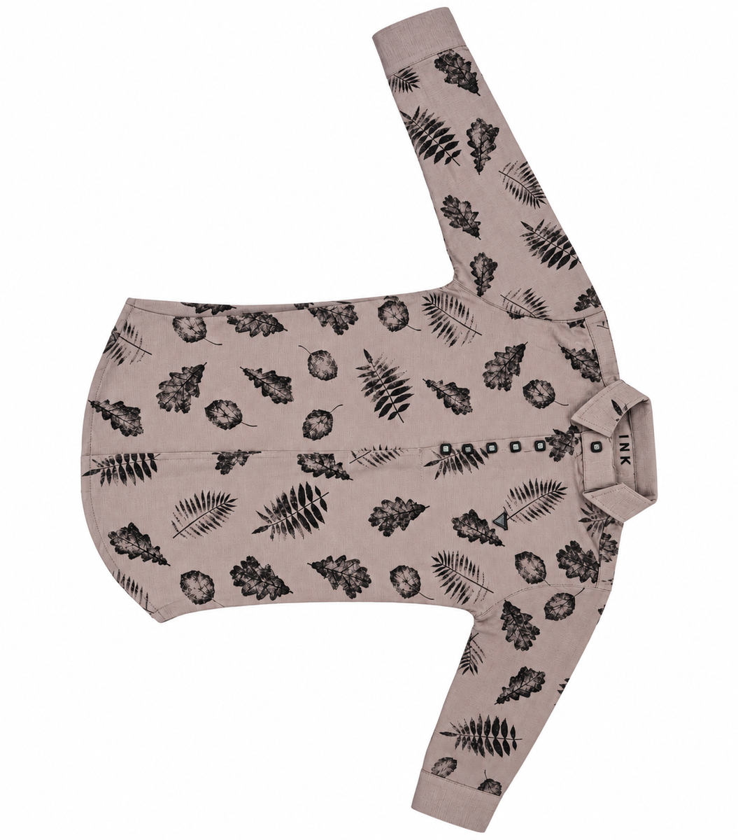 Boys Beige Leaf Print Full Sleeve Casual Shirt
