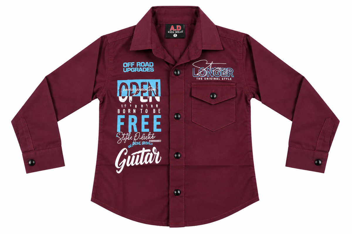 Maroon Graphic Print Casual Cotton Shirt for Boys