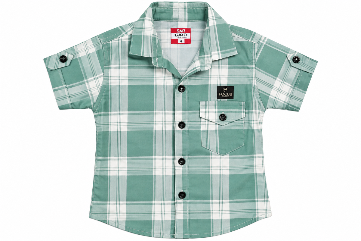 Boys Green Checkered Casual Shirt