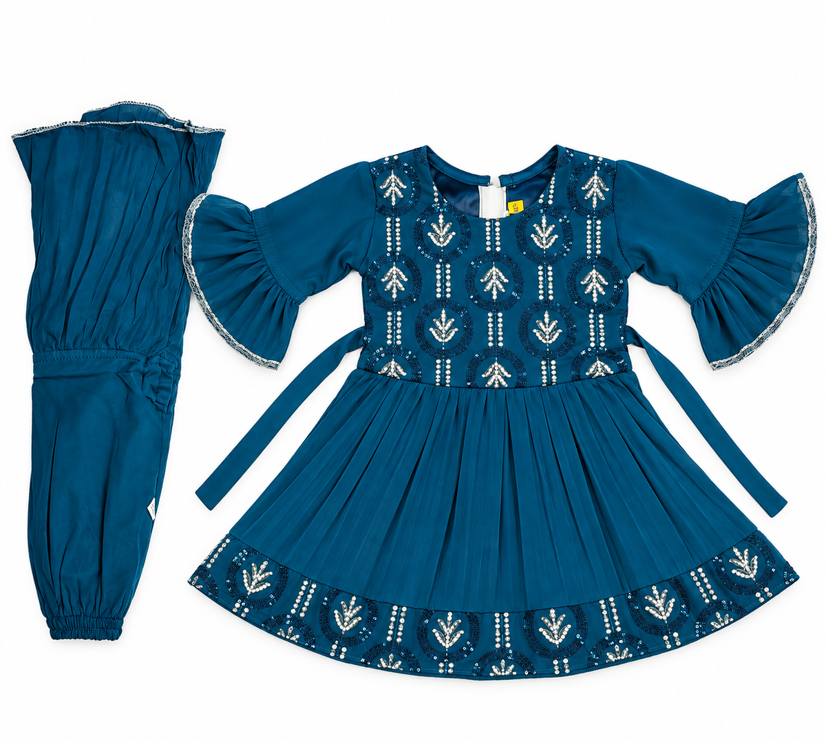 Teal Blue Embroidered Peplum Top with Sharara Set