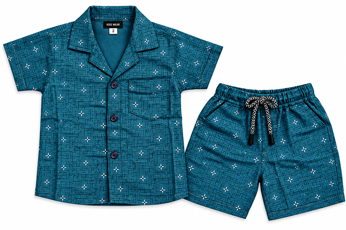 Teal Blue Printed Shirt and Shorts Co-ord Set