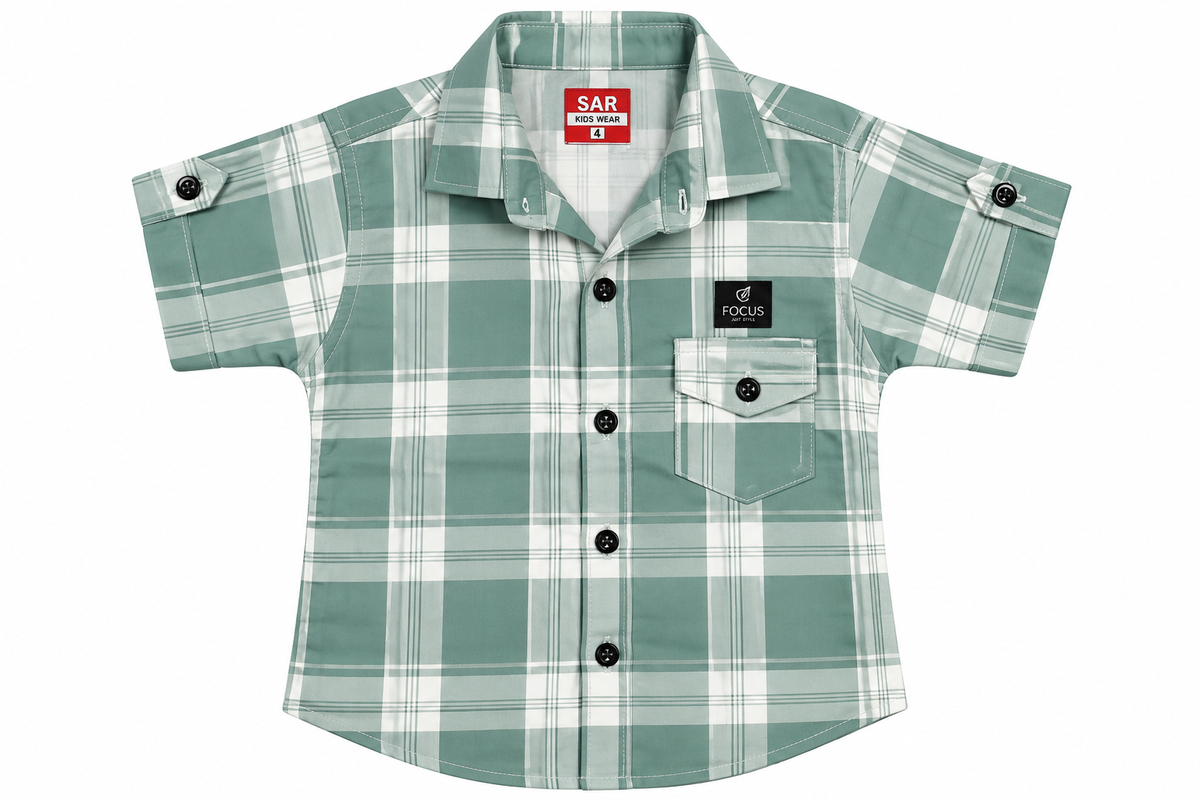 Boys Green Checkered Casual Shirt