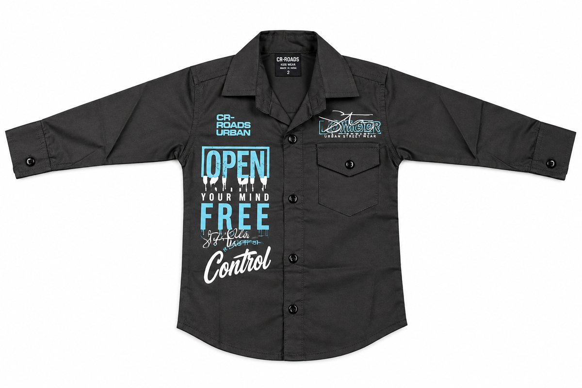 Boys Black Graphic Print Casual Shirt