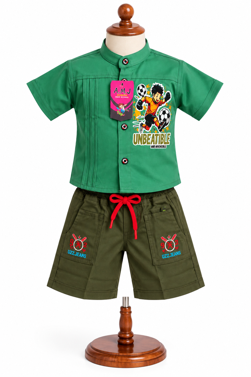 Green Mandarin Collar Shirt and Shorts Co-ord Set — lifestyle