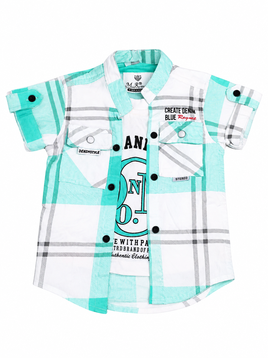 Indistylex Boys Teal & White Checkered Casual Shirt