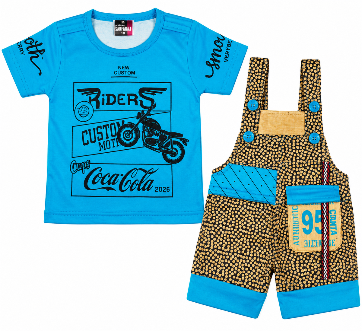 Boys Printed Blue T-Shirt and Short Dungaree Set