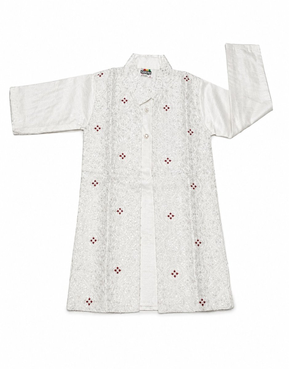 Boys Off-White Kurta with Nehru Jacket Set — lifestyle