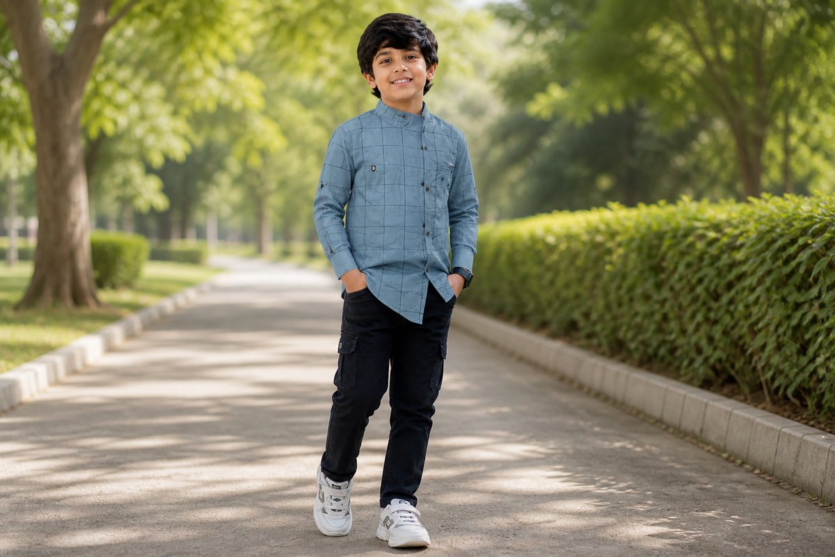 Boys Blue Asymmetric Checked Casual Shirt