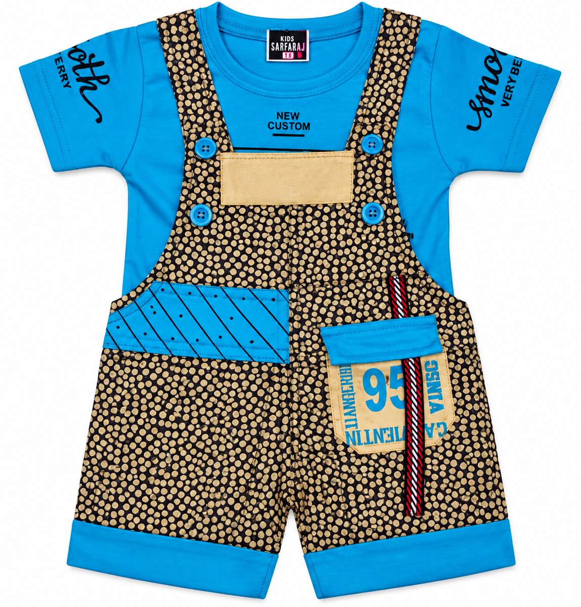 Boys Printed Blue T-Shirt and Short Dungaree Set