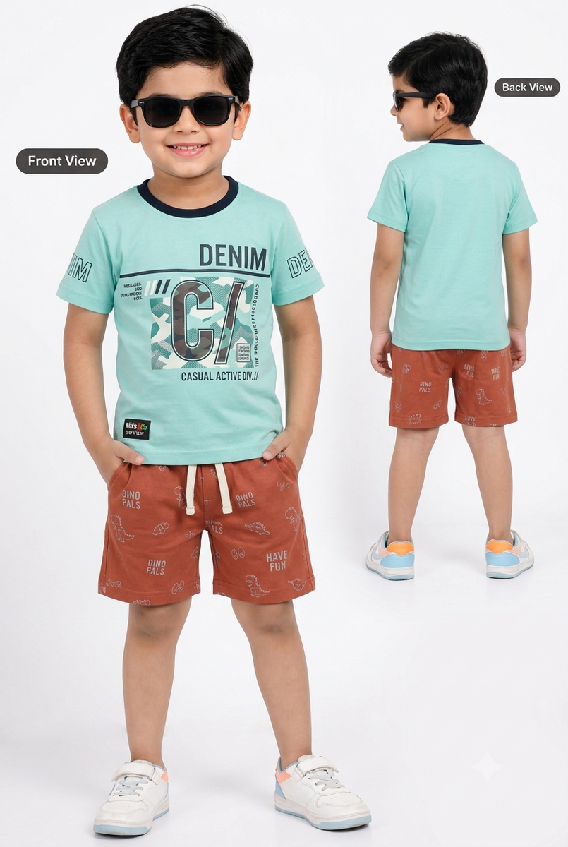 Boys Mint Green Typography Graphic Printed T-Shirt