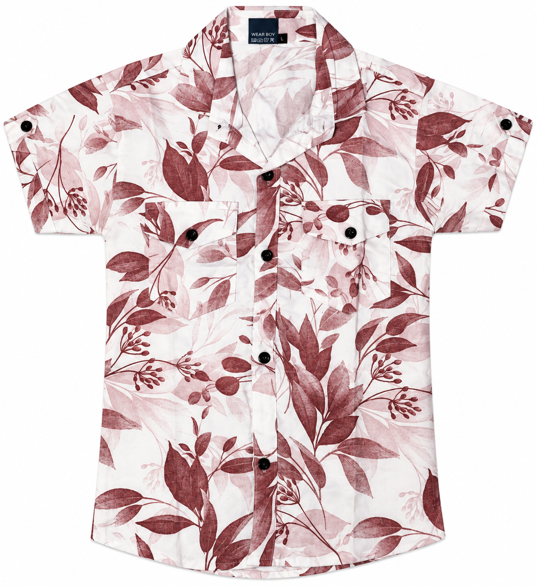 Boys Floral Printed Casual Shirt in White and Maroon