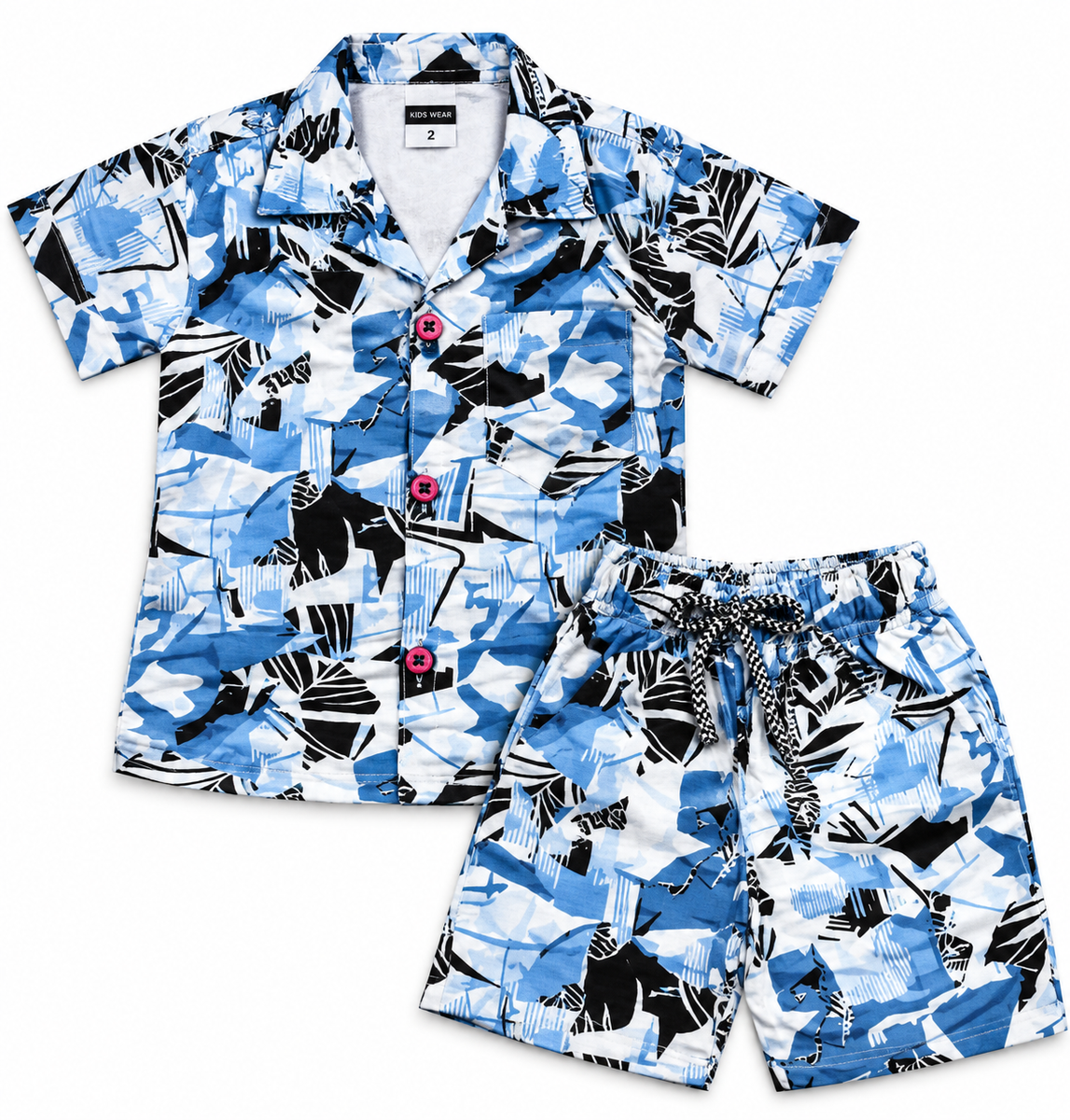 Boys Blue Printed Short Sleeve Shirt and Shorts Co-ord Set