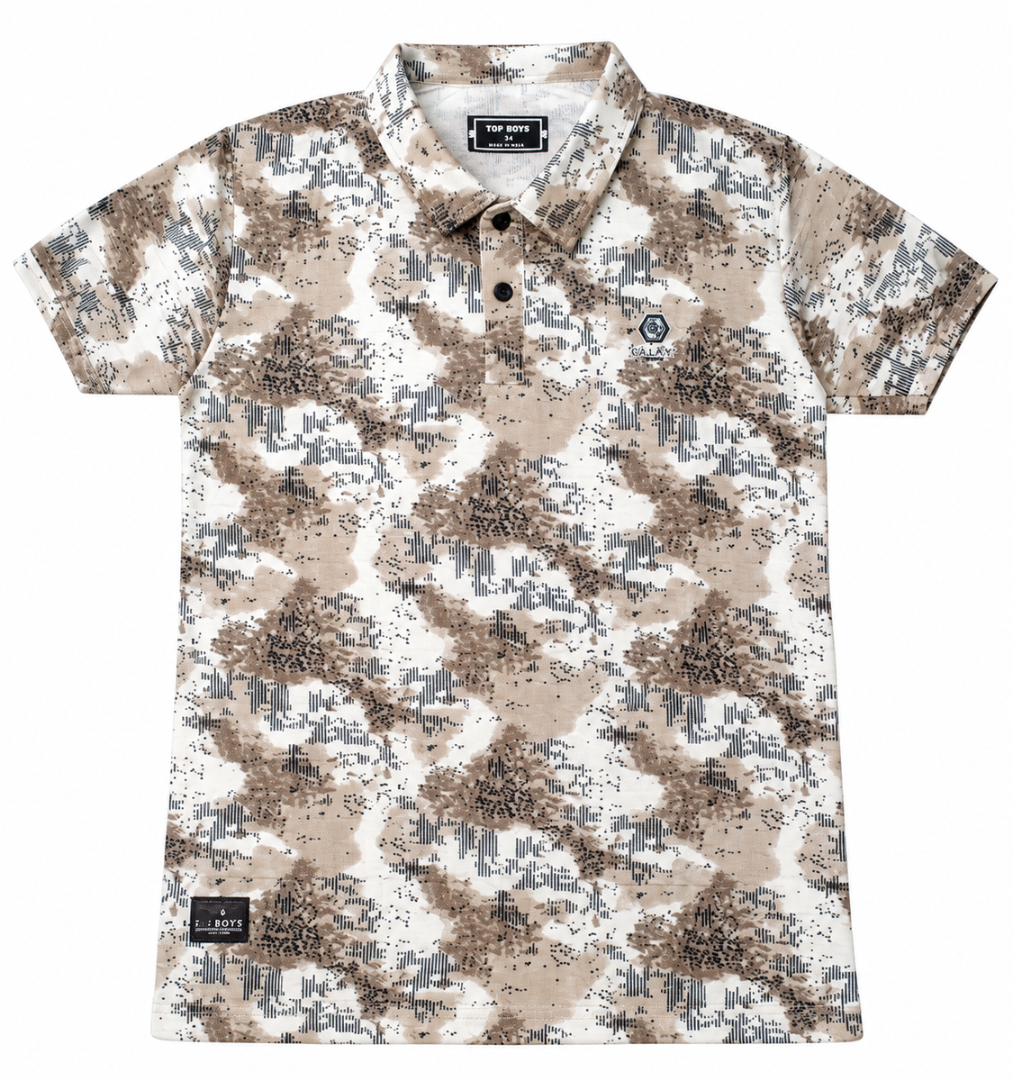 Boys Beige Abstract Camouflage Print Polo T-Shirt
