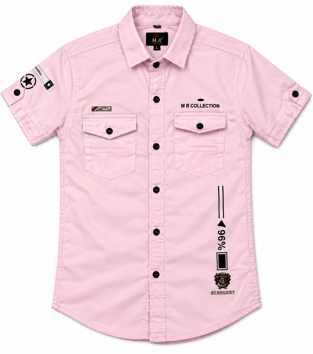 Boys Light Pink Short Sleeve Casual Utility Shirt