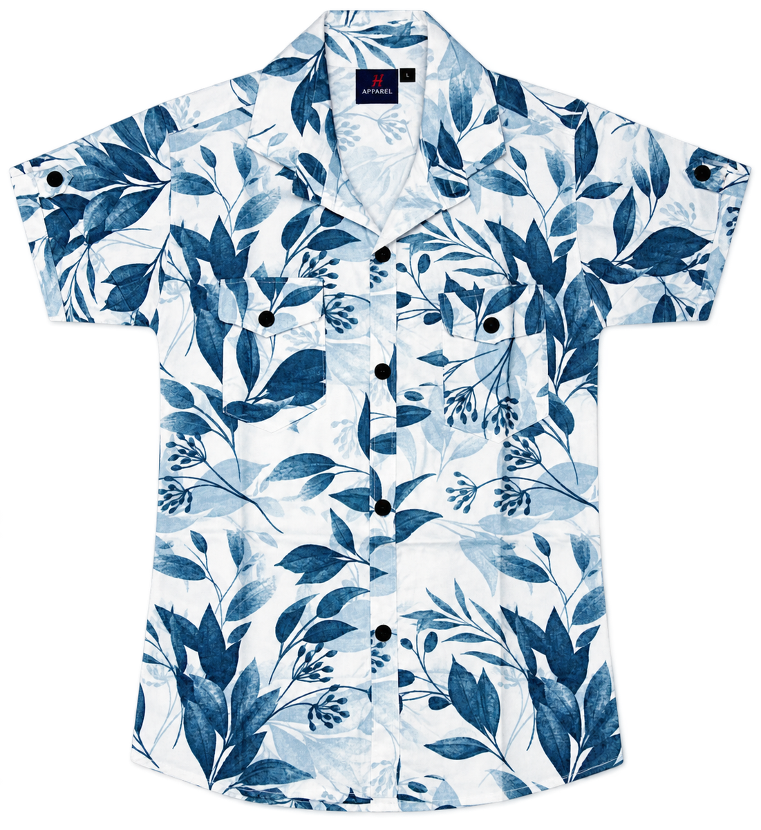 Boys Blue Tropical Leaf Print Casual Shirt