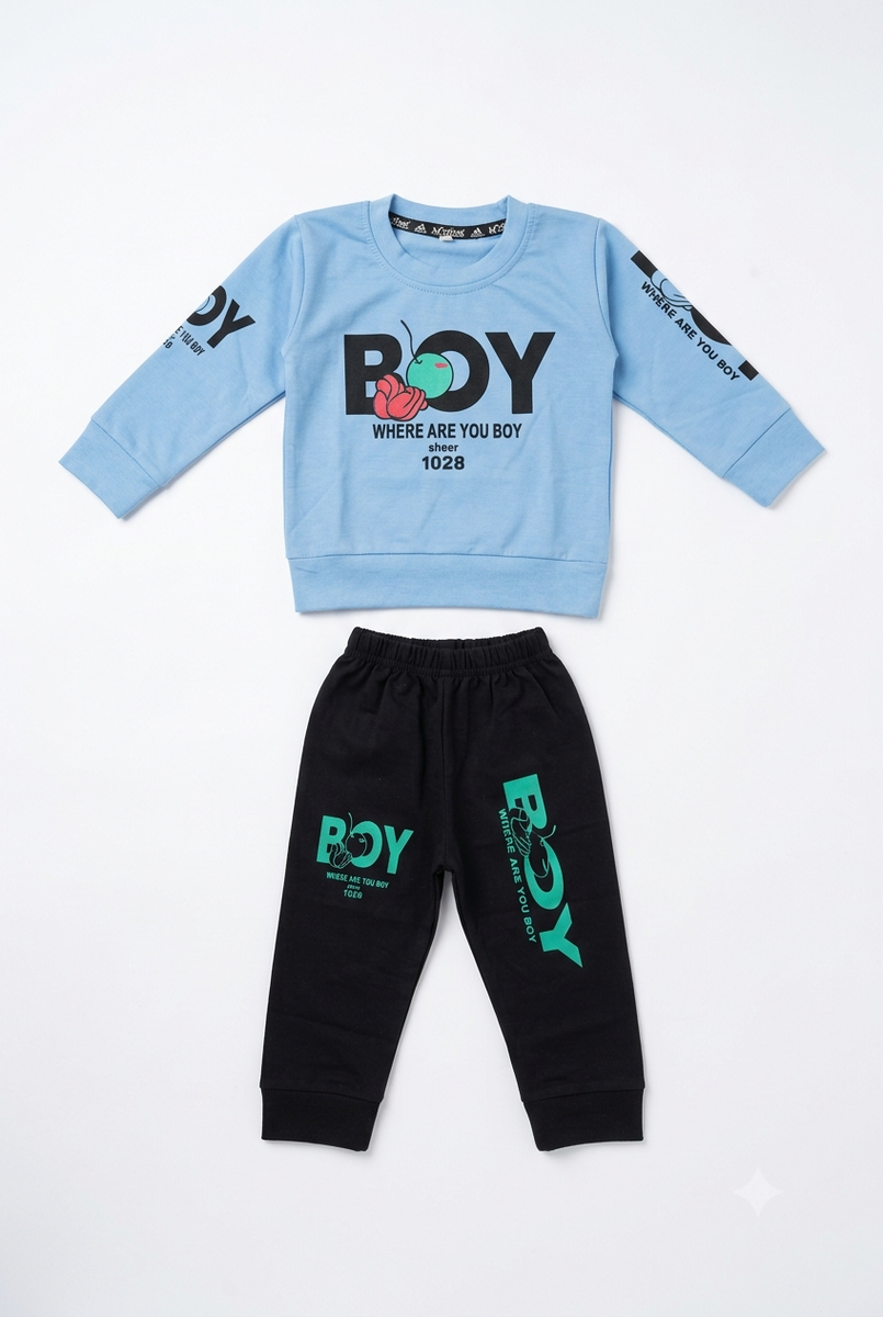 Boys Light Blue & Black Printed Sweatshirt and Jogger Set — lifestyle