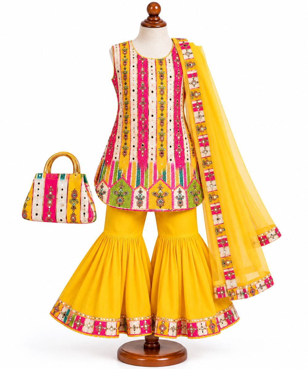 Multicolor Kurti with Yellow Sharara and Dupatta Set — lifestyle