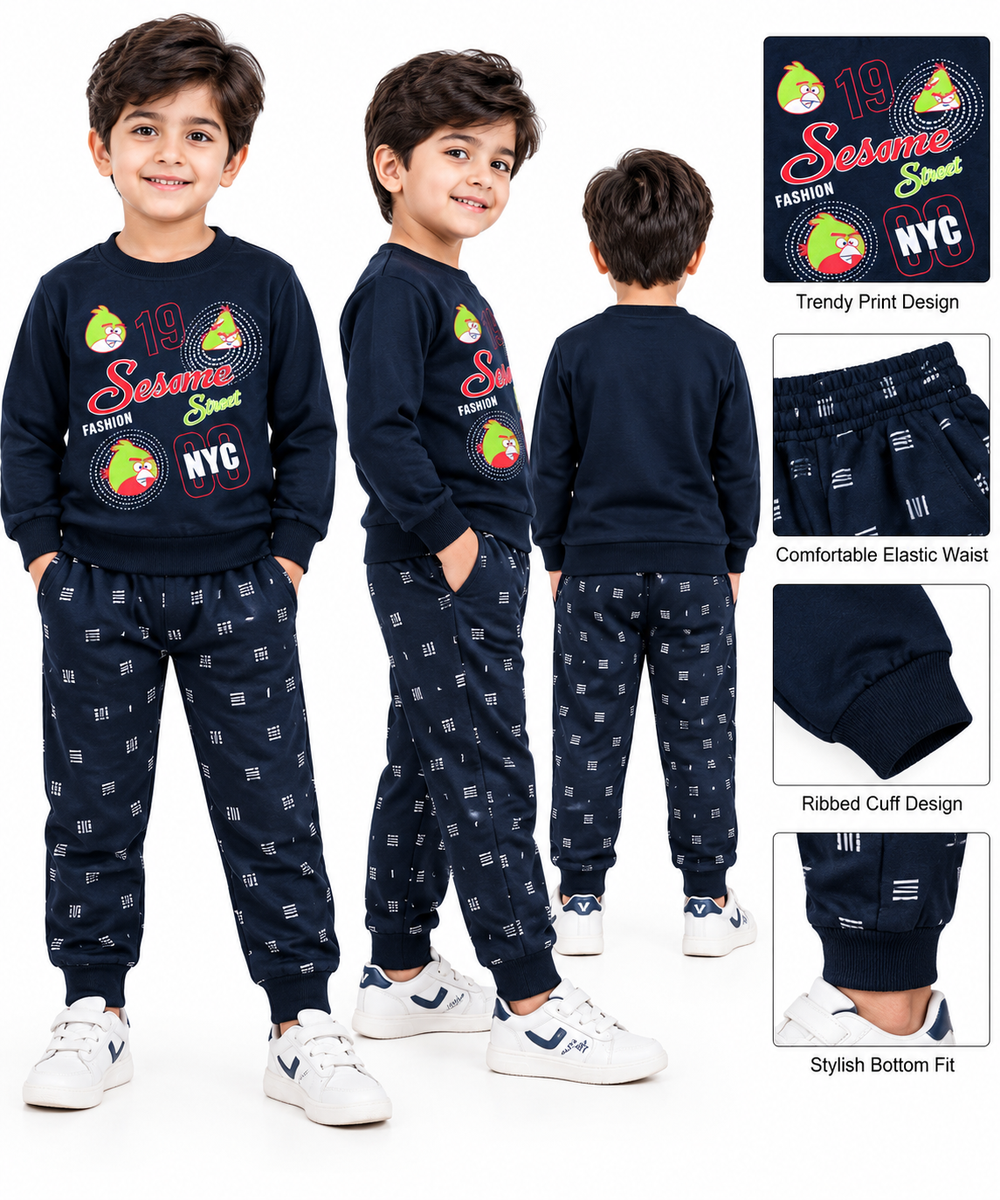 Boys Navy Blue Printed Sweatshirt and Jogger Set