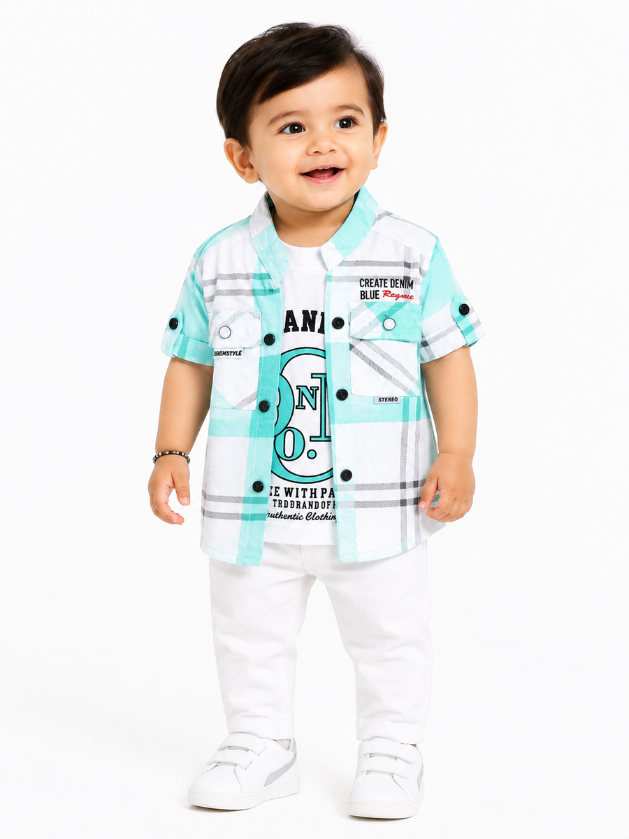 Indistylex Boys Teal & White Checkered Casual Shirt