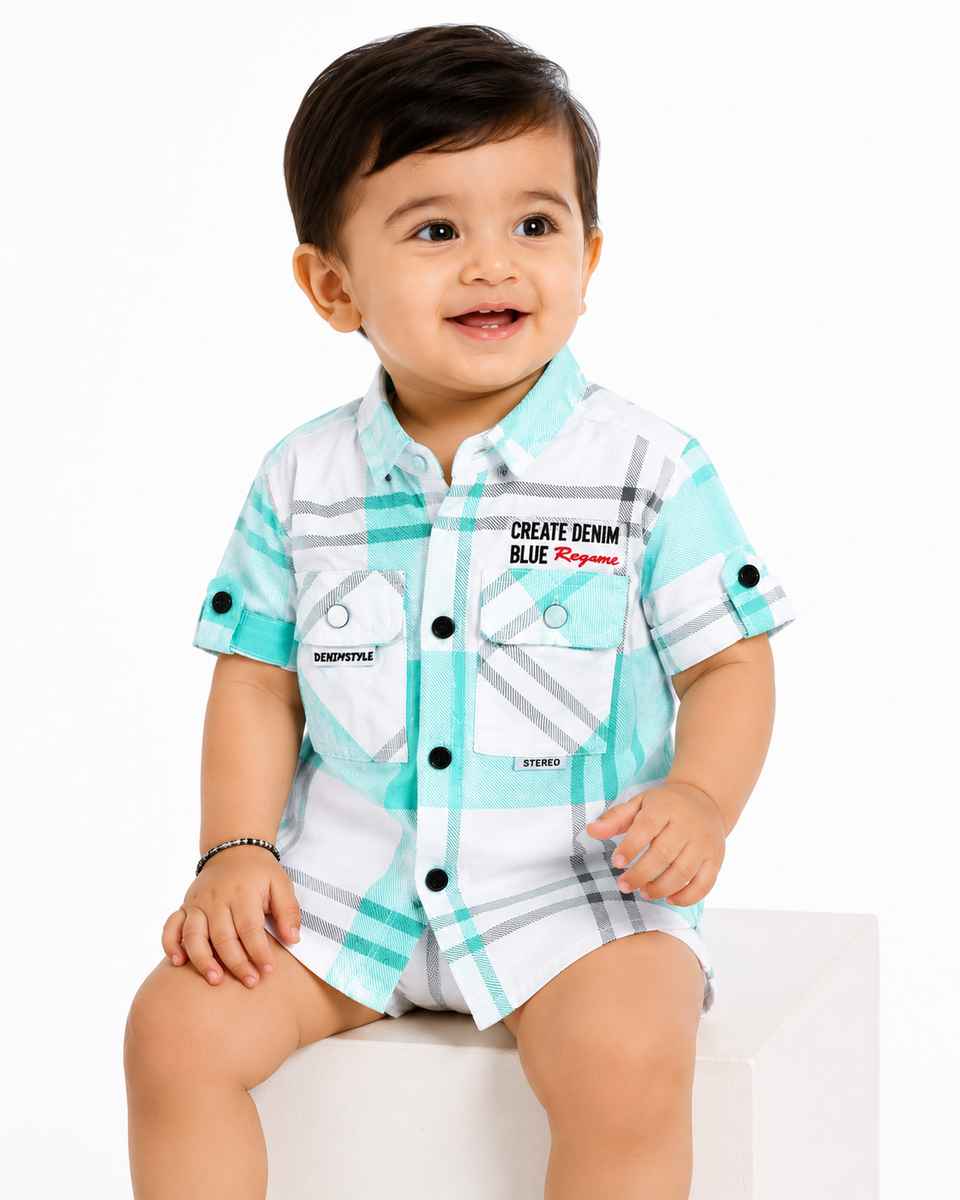 Indistylex Boys Teal & White Checkered Casual Shirt — lifestyle