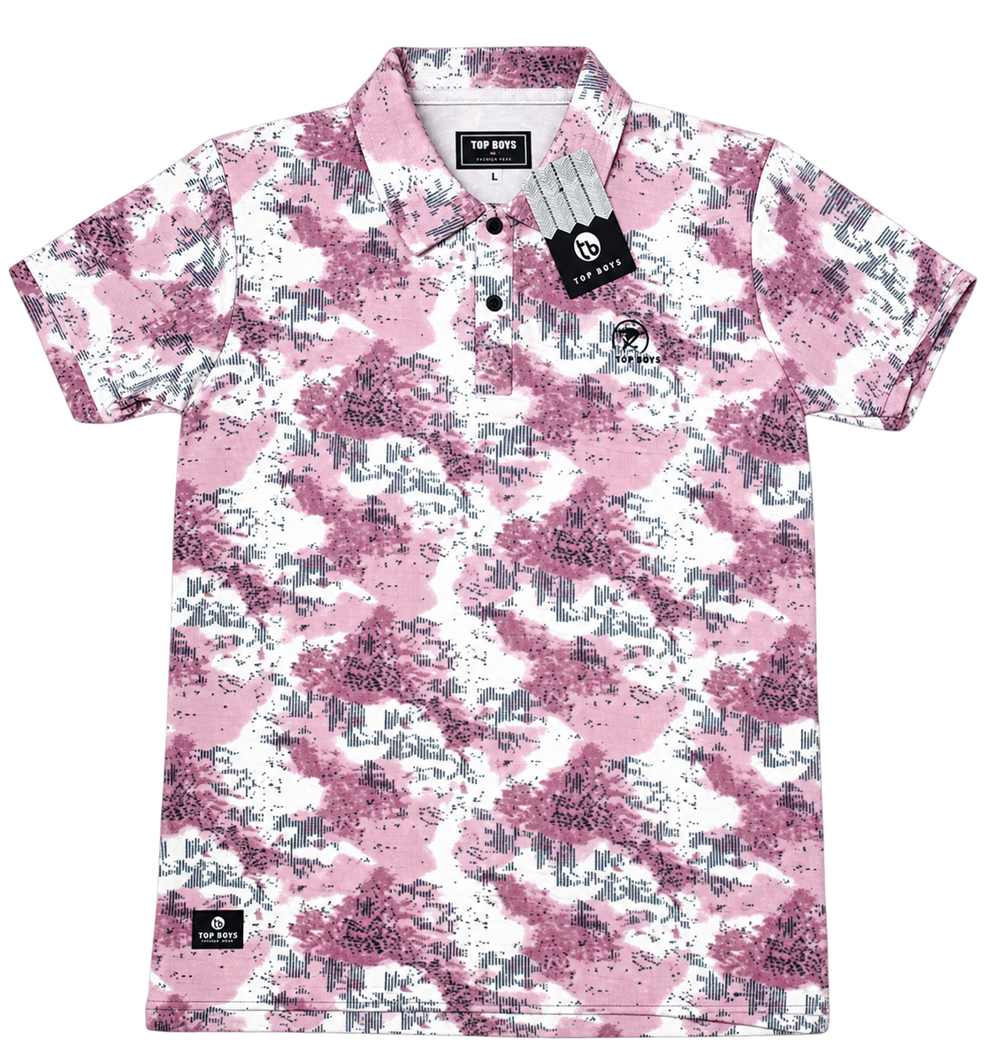 Boys Pink Abstract Printed Polo T-Shirt