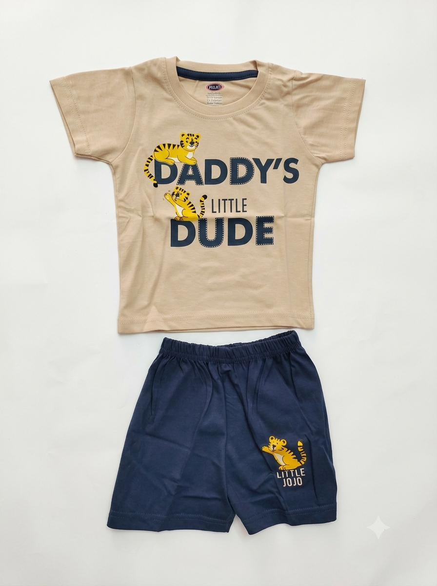 Boys Beige & Navy 'Daddy's Little Dude' T-Shirt & Shorts Set