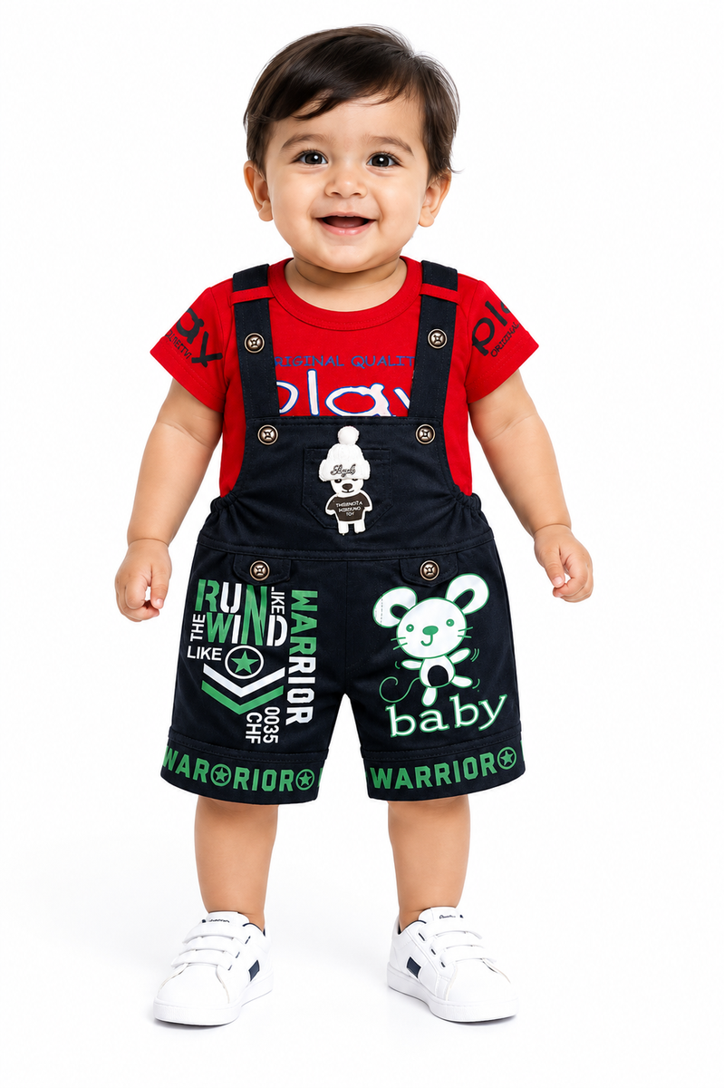 Boys Red & Black Graphic Dungaree Set