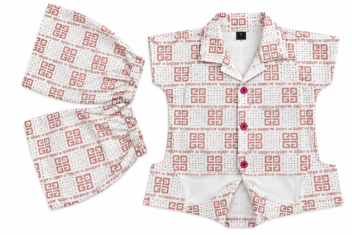 Boys Geometric Print White Shirt and Shorts Co-ord Set