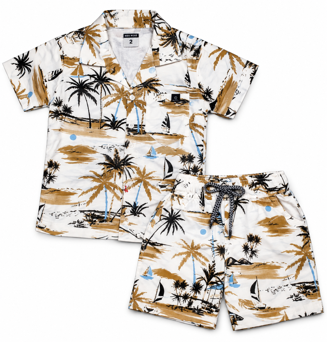 Boys Tropical Palm Print Casual Shirt and Shorts Co-ord Set