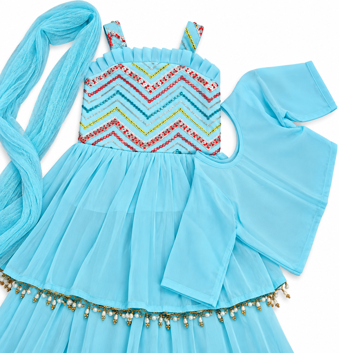 Sky Blue Embellished Sharara Set for Girls