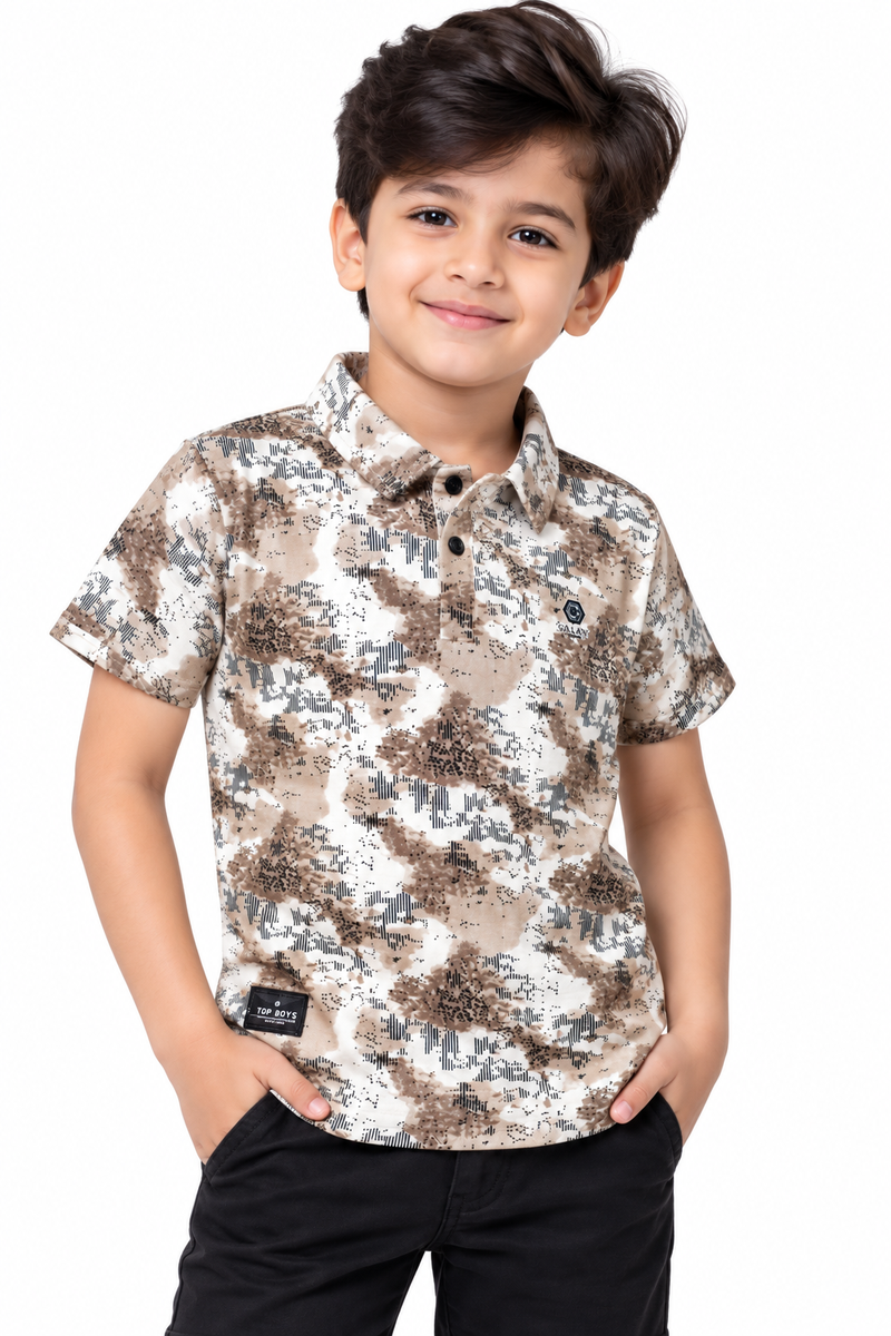 Boys Camouflage Print Polo T-Shirt