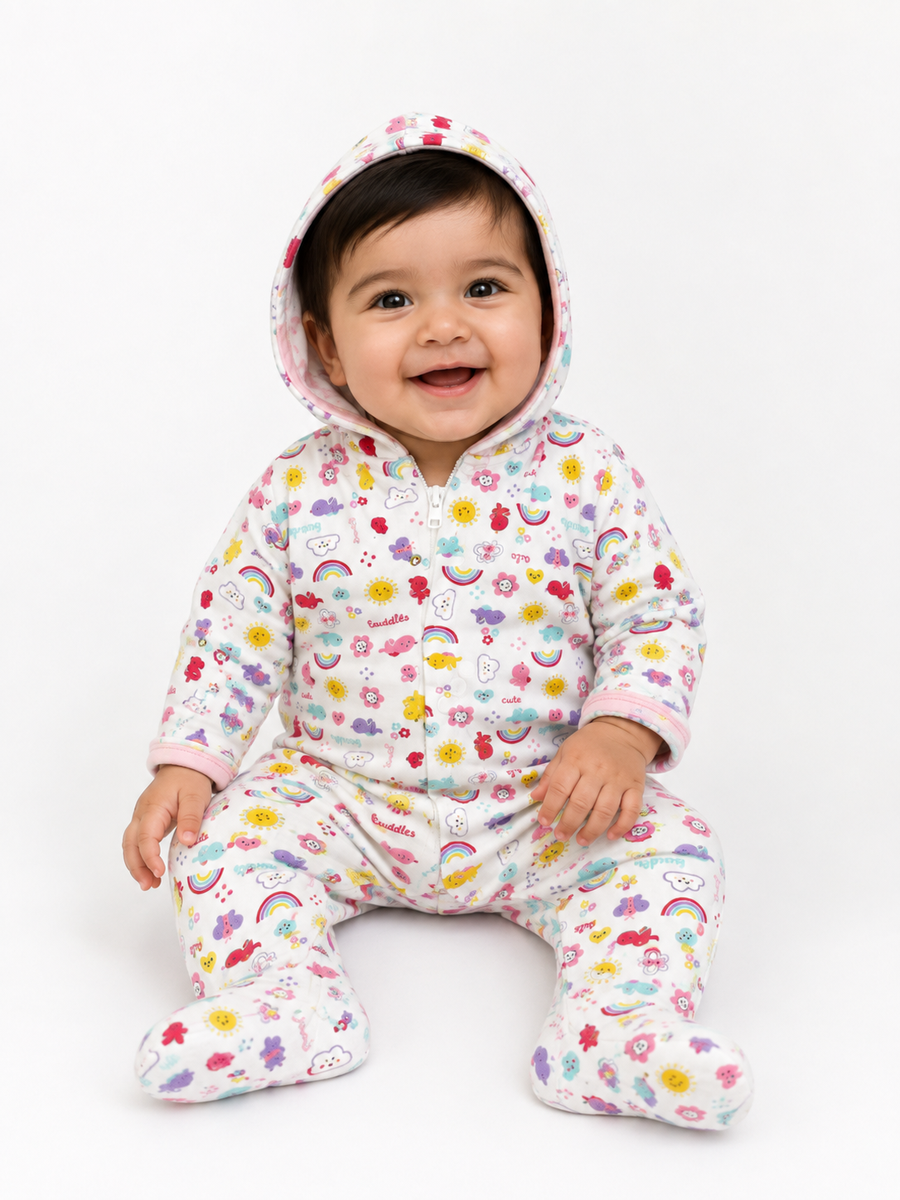 Infant Printed Hooded Romper with Feet