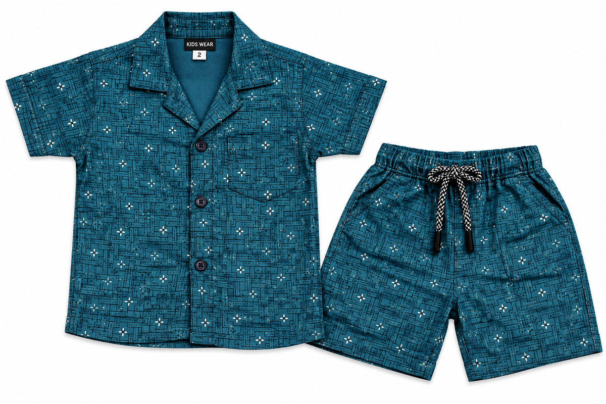 Teal Blue Printed Shirt and Shorts Co-ord Set