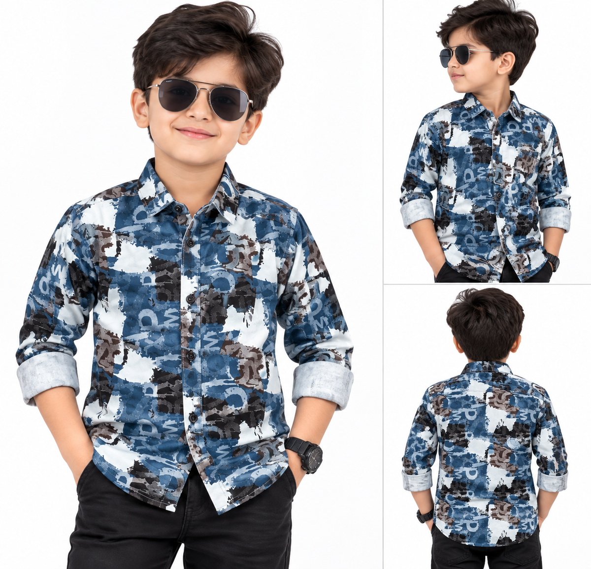 Boys Blue Printed Casual Shirt