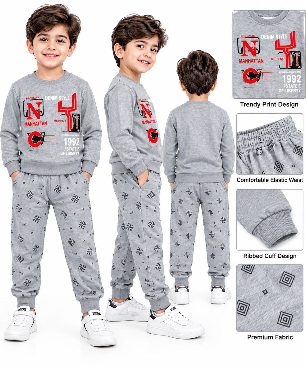 Grey Brooklyn Manhattan Print Sweatshirt and Jogger Set