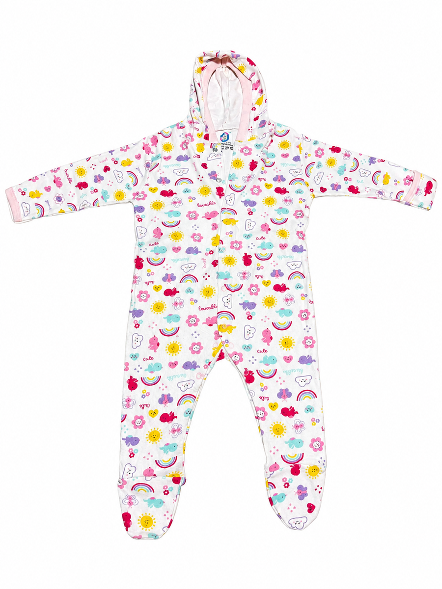 Infant Printed Hooded Romper with Feet