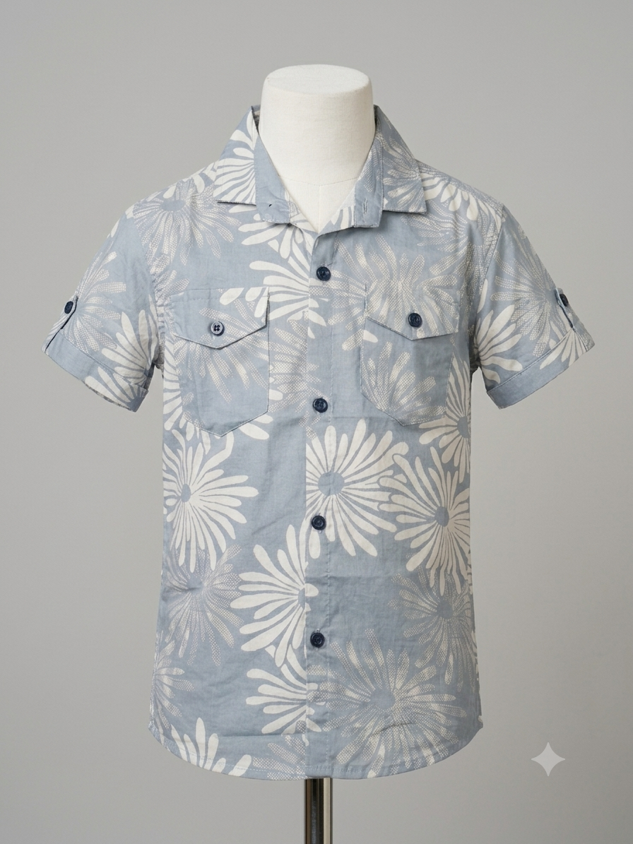 Boys Grey Floral Casual Shirt