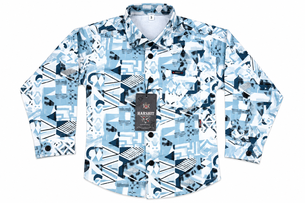 Boys Light Blue Abstract Geometric Printed Casual Shirt