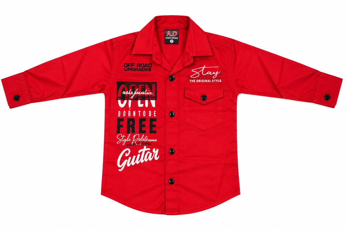 Boys Red Typography Printed Casual Shirt